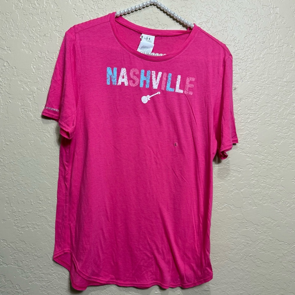 Under Armour Pink NASHVILLE Guitar Taylor Swift Pink Tee Shirt Size Large NWT